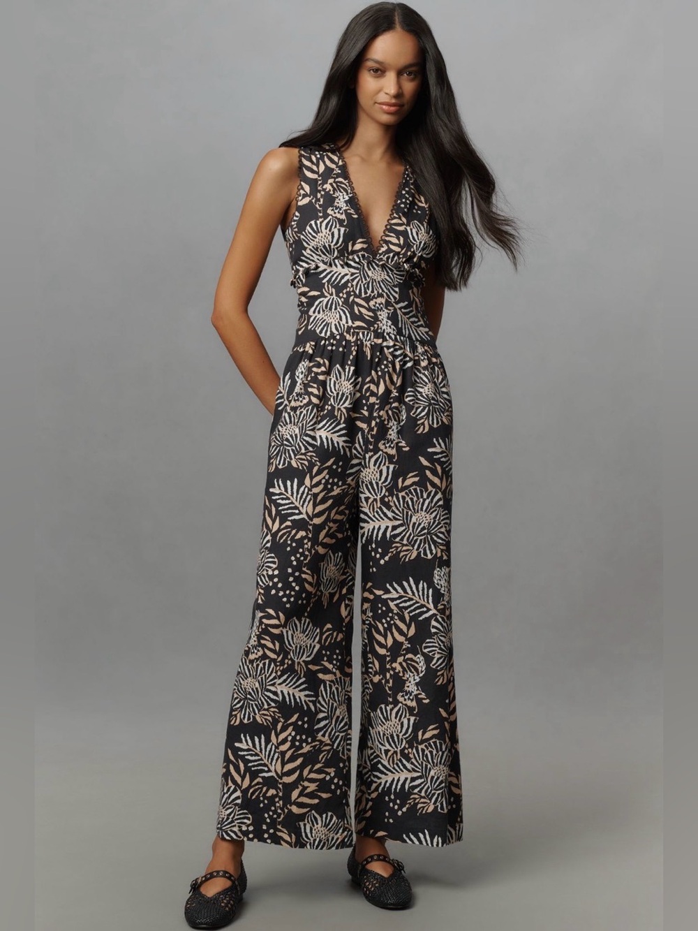 Farm Rio x Anthropologie Printed V-Neck Jumpsuit